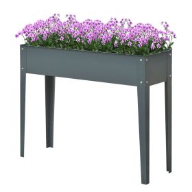 Outsunny Metal Raised Garden Bed Planter Box 40" x 12" x 32" Dark Grey Durable Outdoor Gardening Solution