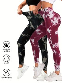 2 Pack Tie Dye Workout Seamless Leggings For Women High Waist Gym Leggings Yoga Pants, Seamless Leggings For Women High Waist Yoga Pants (Color: 2PACK2, size: S)